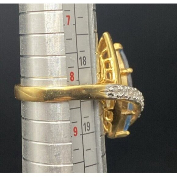 Signed Cocktail Ring EBCO Marquise 3+ Ct Blue Topaz & CZ 18K HGE Gold Size 8.25 - Picture 10 of 16